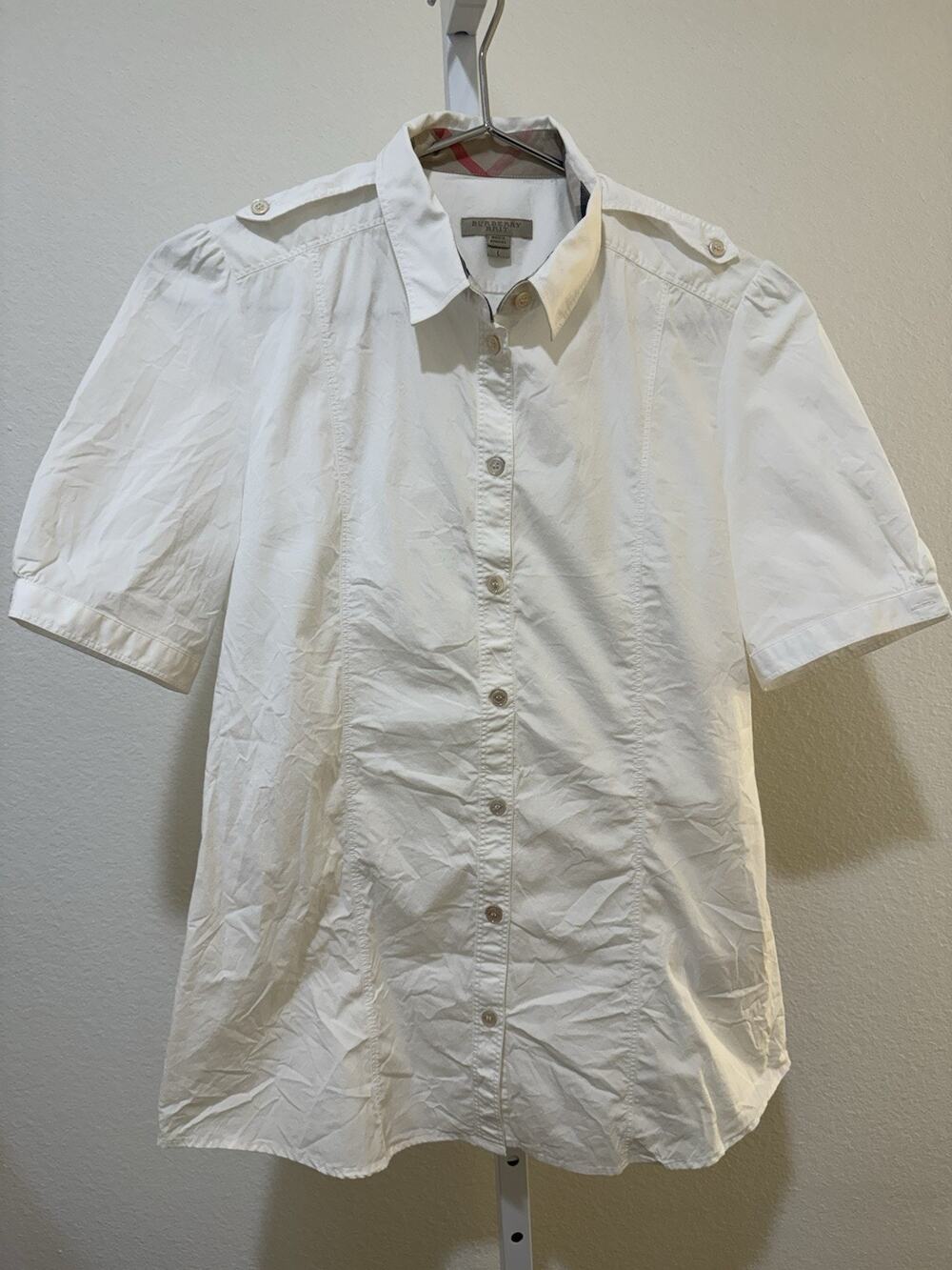 Burberry Brit Shirt Womens Large White Cotton Stretch Nova Check